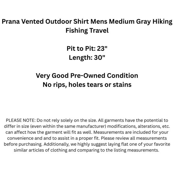 Prana Vented Outdoor Shirt Mens Medium Gray Hiking Fishing Travel - Picture 3 of 10